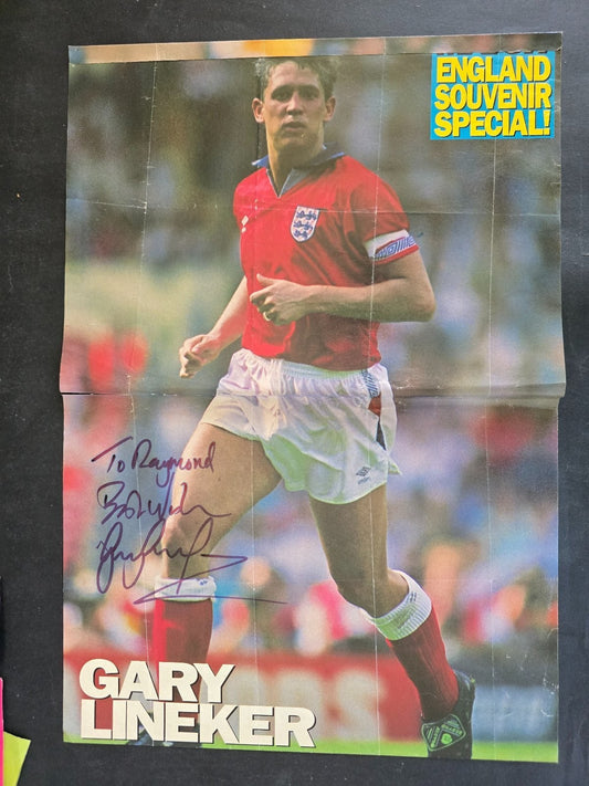 Autografo autograph originale su poster doppia pagina Gary Lineker England