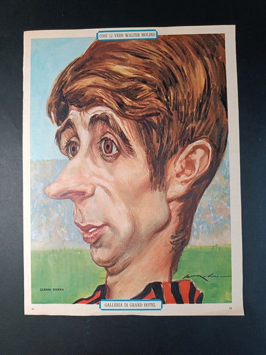 foglio rivista CARICATURA Gianni Rivera di W. Molino