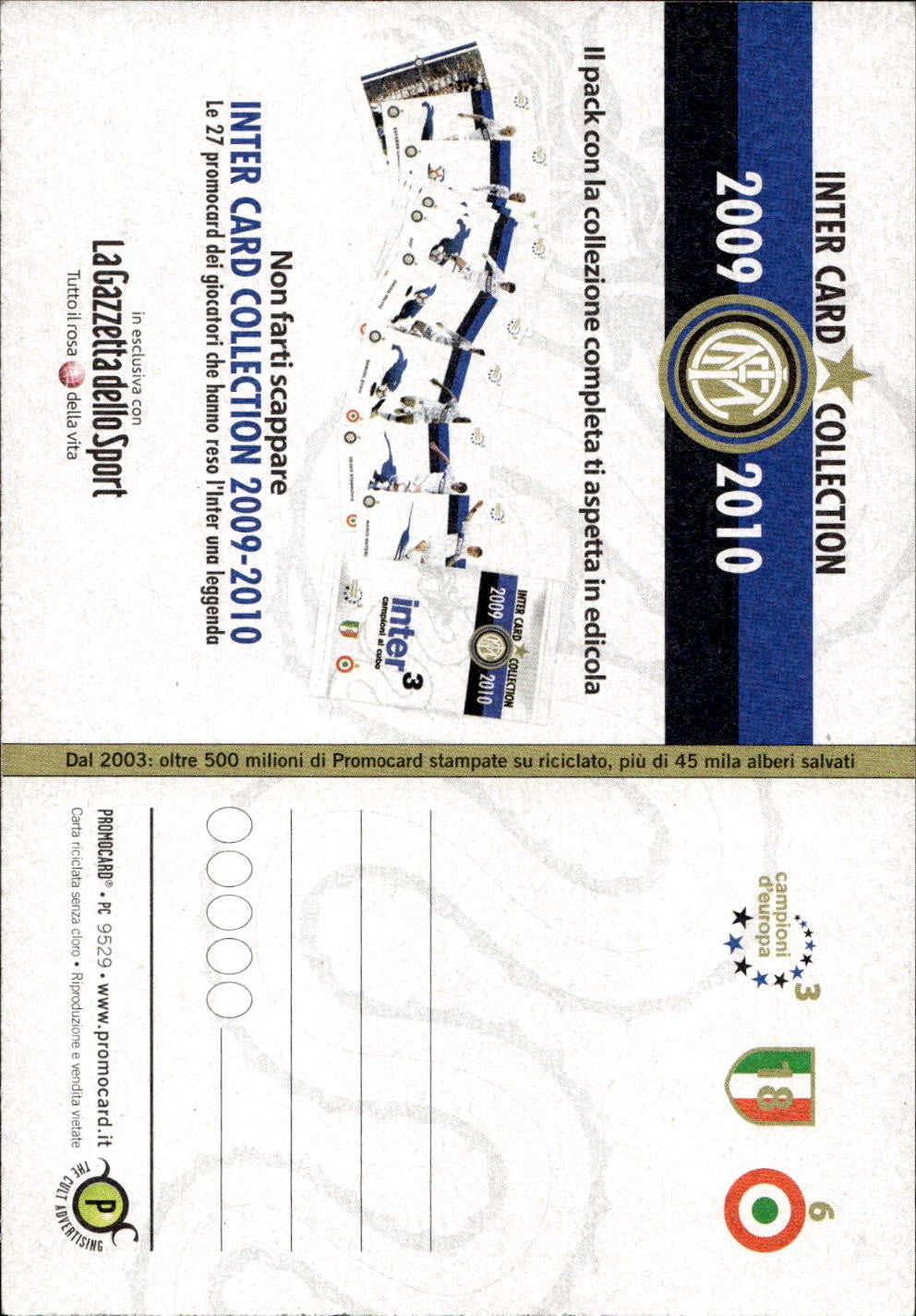cartolina calciatori Inter card collection2009/10