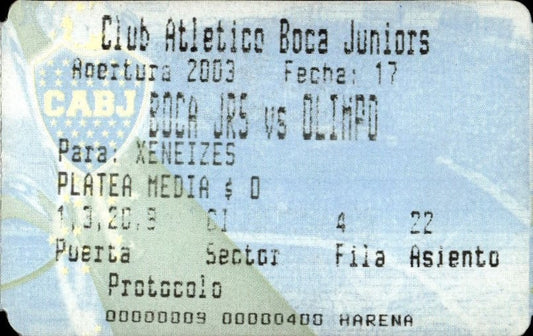 biglietto stadio BOCA JRS VS OLIMPO