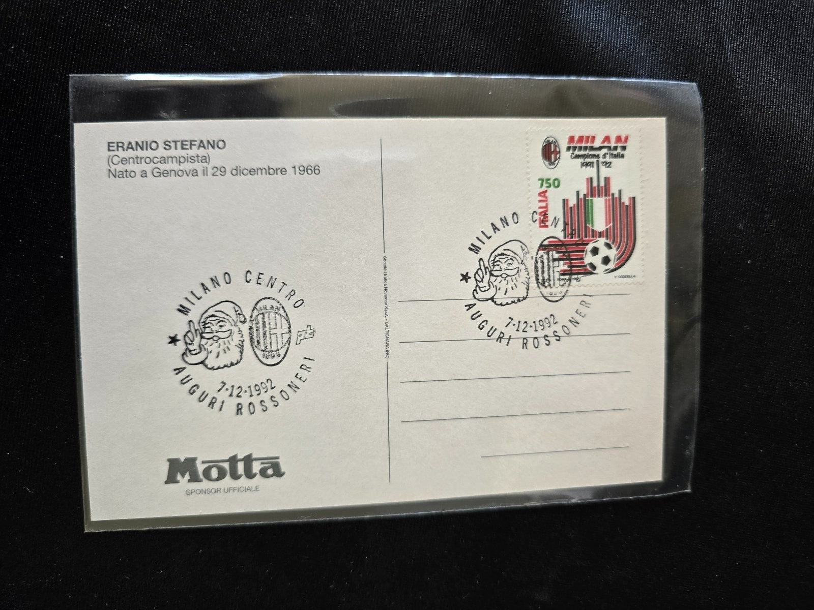 A.C. Milan 1899  cartolina  con annullo 12� scudetto 1991/92 Stefano Eranio