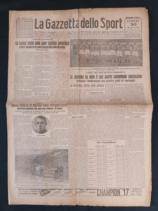 rivista La gazzetta dello sport anno 1934 numero 103 Juventus scudetto