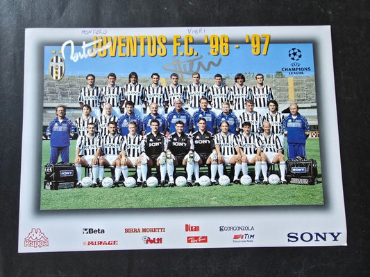 Autografo autograph originale Cartolina Ufficiale Juventus MONTERO E VIERI