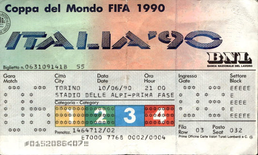 biglietto Ticket  Coppa del Mondo Italia '90 Brasile-Svezia Torino 10/06/90(1)