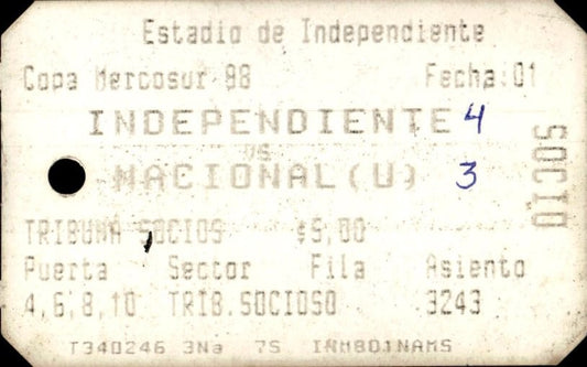 biglietto stadio INDEPENDIENTE VS NACIONAL