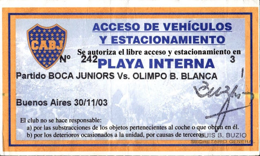 biglietto stadio Boca Junior vs Olimpo B.Blanca 2003