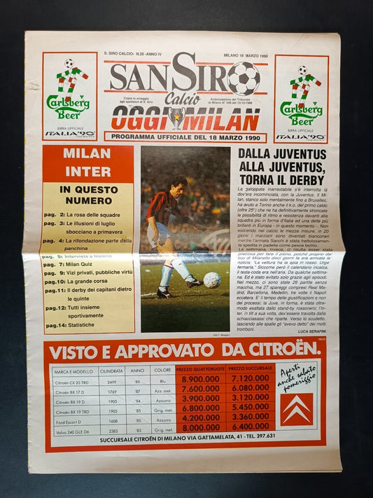 rivista SANSIRO calcio n 26 - 1990 - Programma Milan Inter