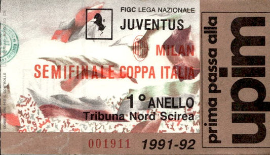 Biglietto stadio Juventus-Milan 1991-92 Semifinale Coppa Italia