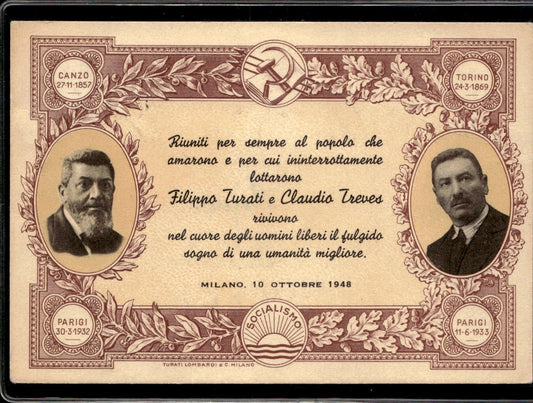 cartolina postcard Socialismo Filippo Turati Claudio Treves 1948
