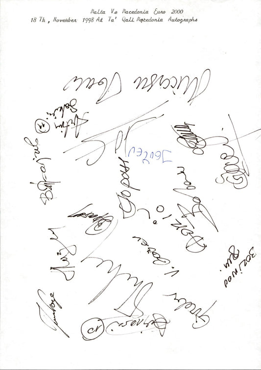 foglio con autografi orginali Malta vs Macedonia 1998
