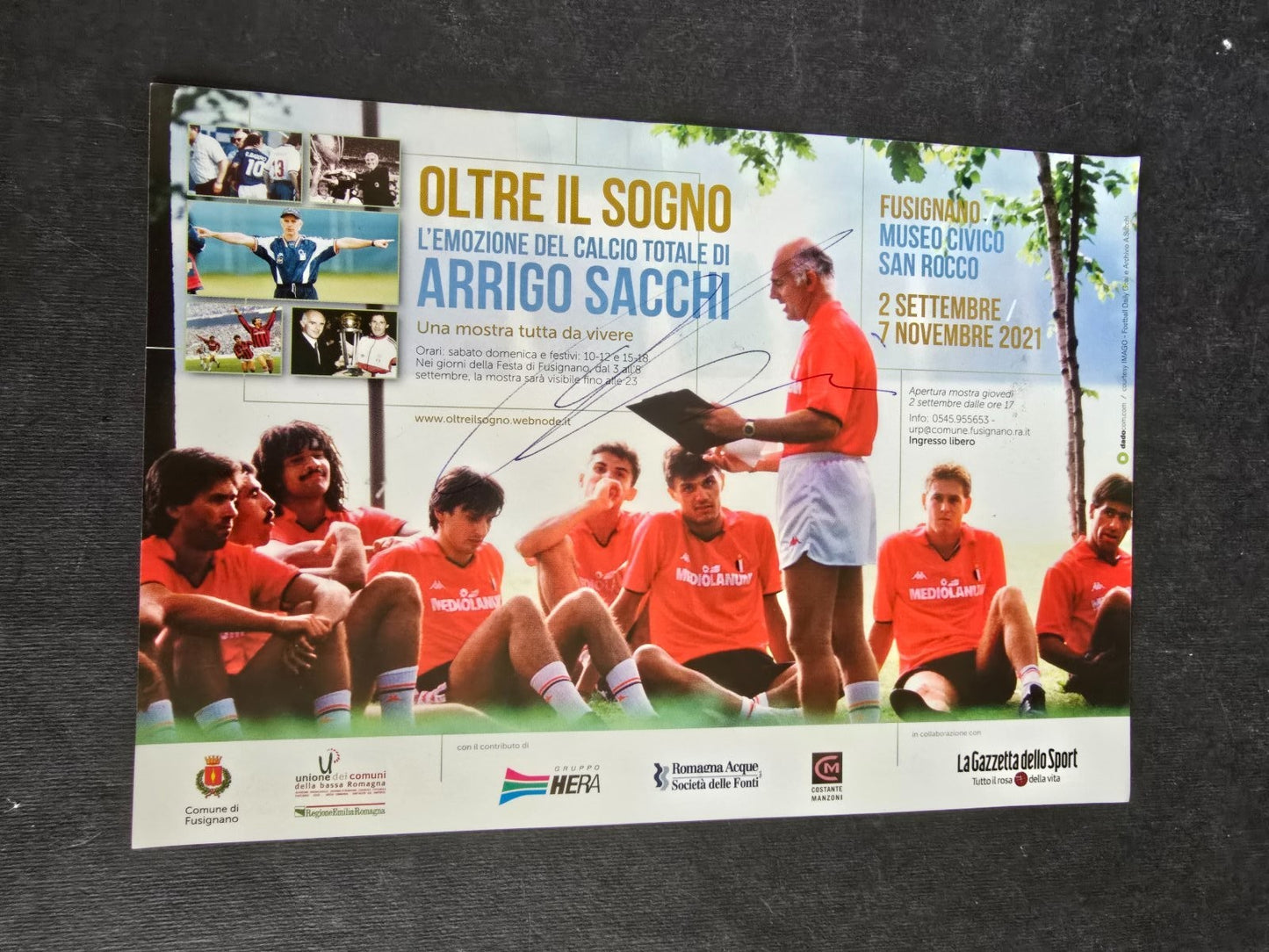 Autografo autograph originale  cartolina Arrigo Sacchi fusignano 2021