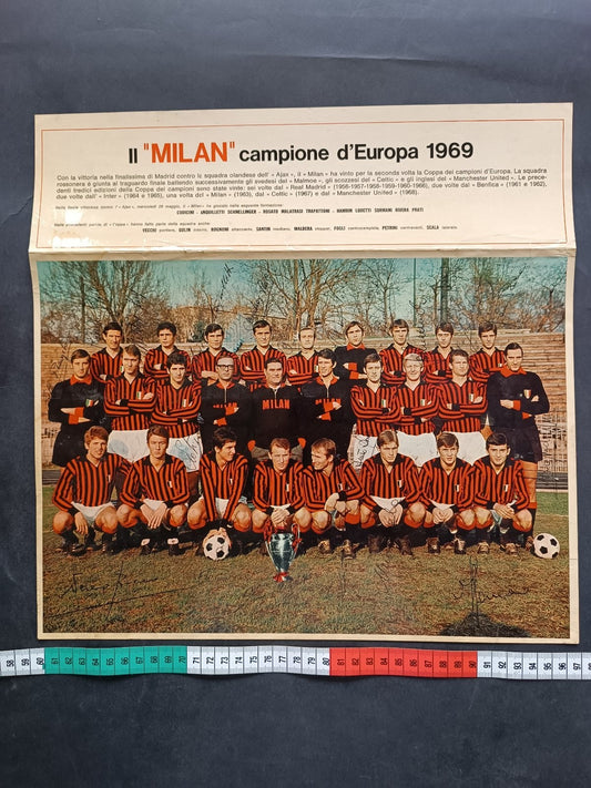 foto Milan campione d'Europa 1969 con autografi stampati Rivera