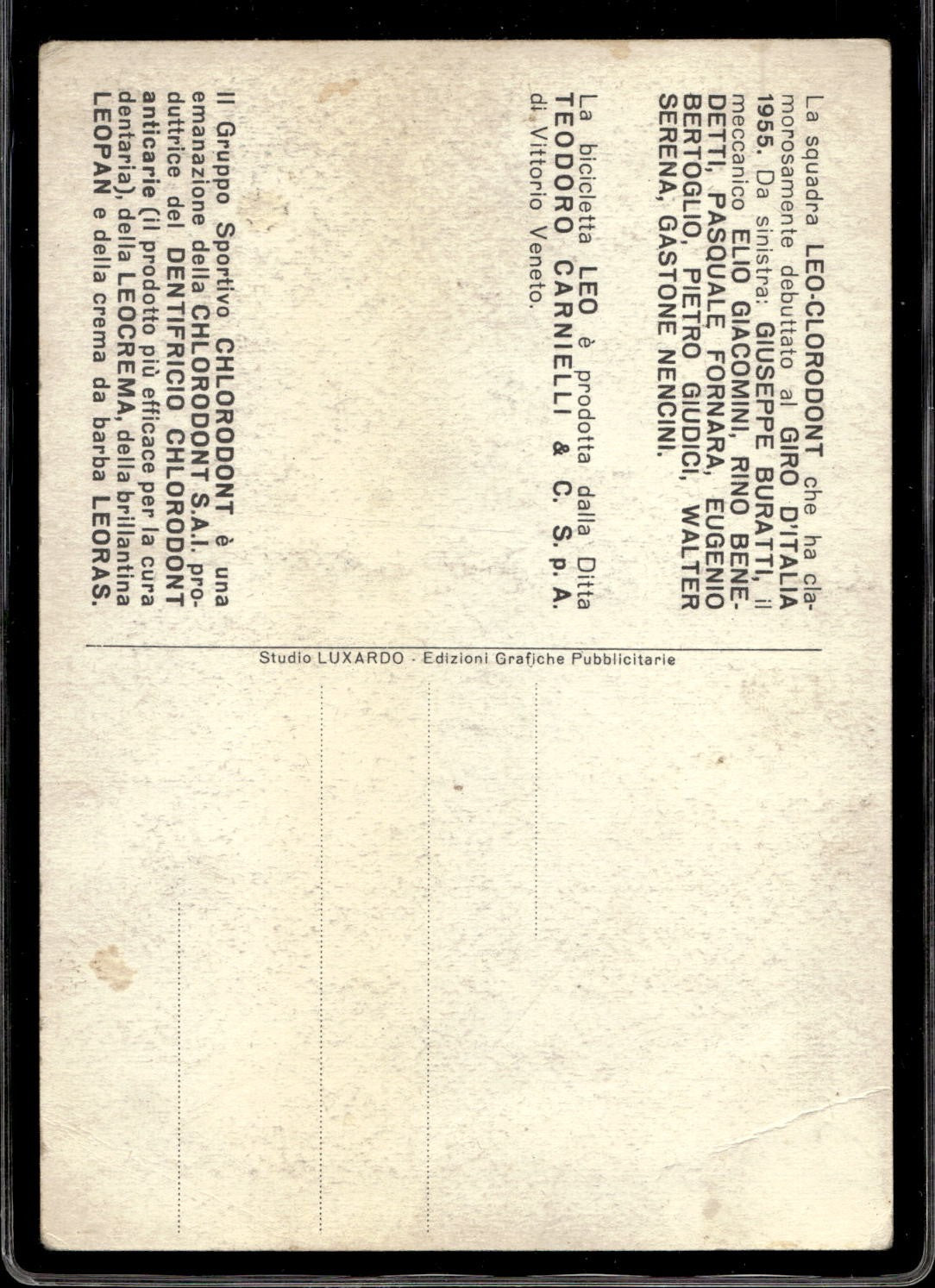 cartolina postcard ciclismo Squadra Leo-Clorodont 1955