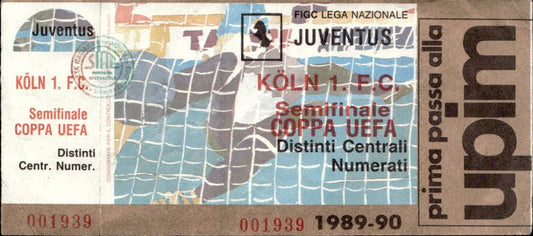 Biglietto stadio Juventus-Koln 1 F.C Semifinale Coppa Uefa 1989-90