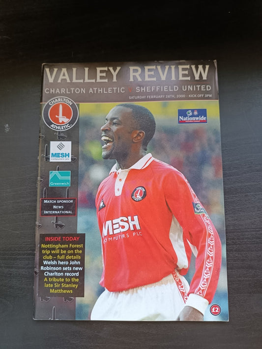 programma calcio Charlton Athetlic V Sheffield United 26th 2000