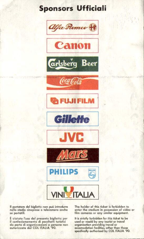 biglietto Ticket Coppa del Mondo Italia '90 semifinale Inghilterra  Germania O.