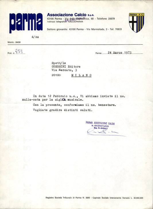 carta intestata societ� sportiva Parma AC 1973 05