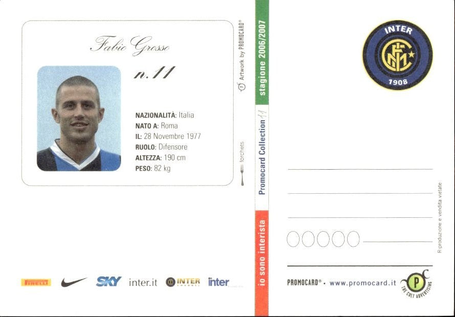 Cartolina calciatore Inter Fabio Grosso con autografo stampato
