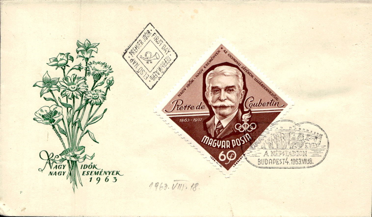 busta primo giorno Pierre De Coubertin 1963