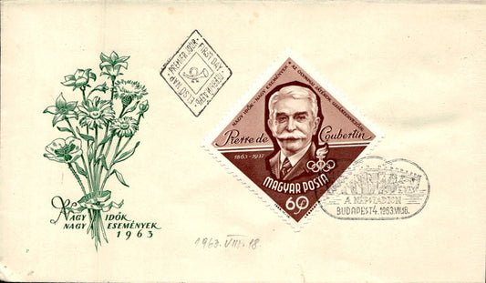 busta primo giorno Pierre De Coubertin 1963
