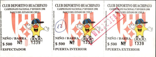 biglietto stadio CAMPEONATO NACIONAL 1 DIVISION 1998 DE CHILE N 1339
