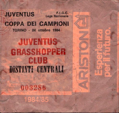 Biglietto stadio Juventus-Grasshopper Club 1984-85 Coppa dei campioni n 003286