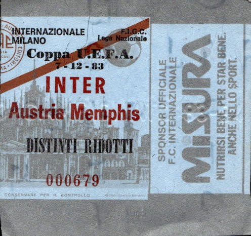 Biglietto stadio Inter-Austria Memphis Coppa Uefa 07/12/83