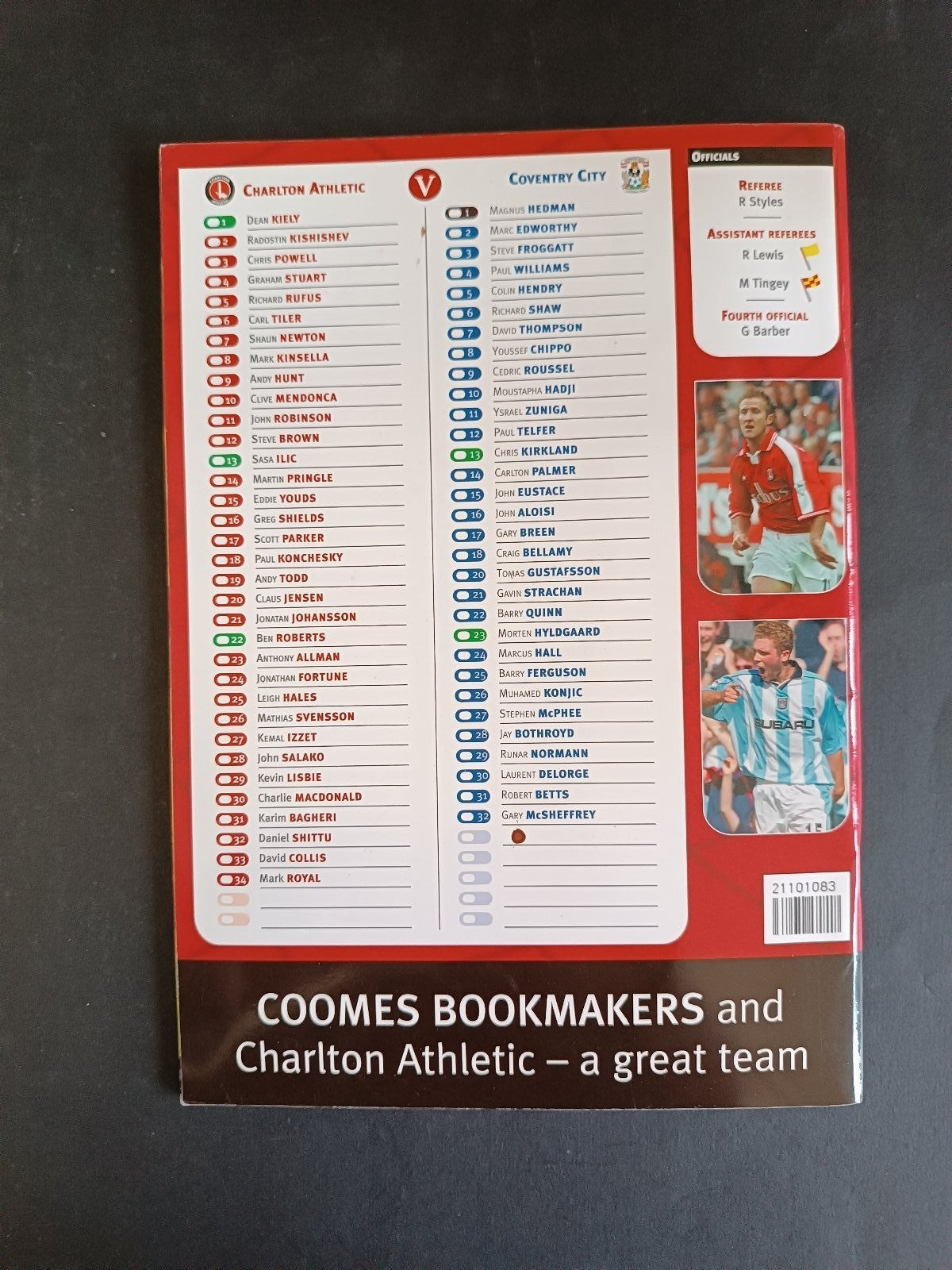 programma calcio Charlton Athletic vs Coventry City 00