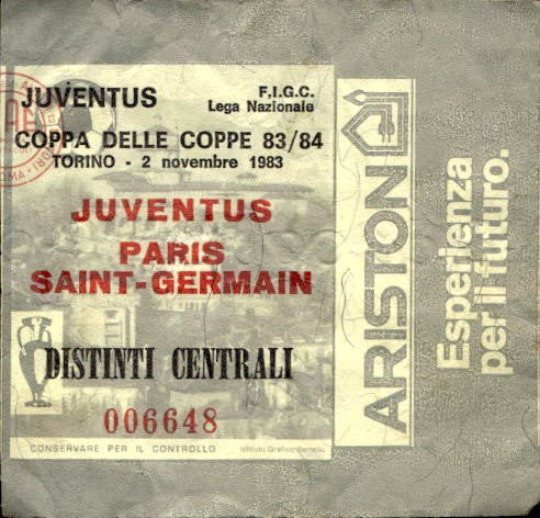 Biglietto stadio Juventus-Paris Saint Germain 83/84 Coppa delle coppe n 006648