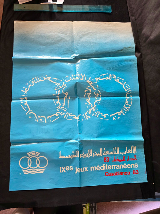 Poster IX Giochi del Mediterraneo 1983 Basket Nazionale Azzurri ITALIA autografi