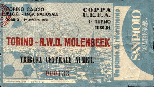 Biglietto stadio Torino-R.W.D Molenbeek 1980-81 Coppa Uefa n 000133