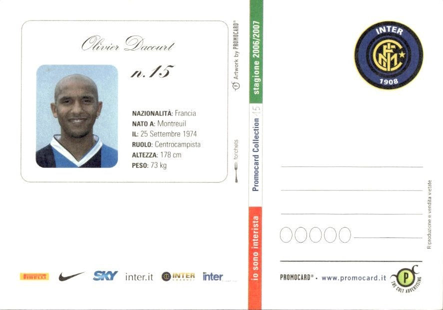Cartolina calciatore Inter Olivier Dacourt con autografo stampato