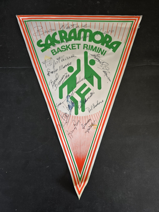 Gagliardetto Pennant SACRAMORA Basket Rimini autografi originali anni 80