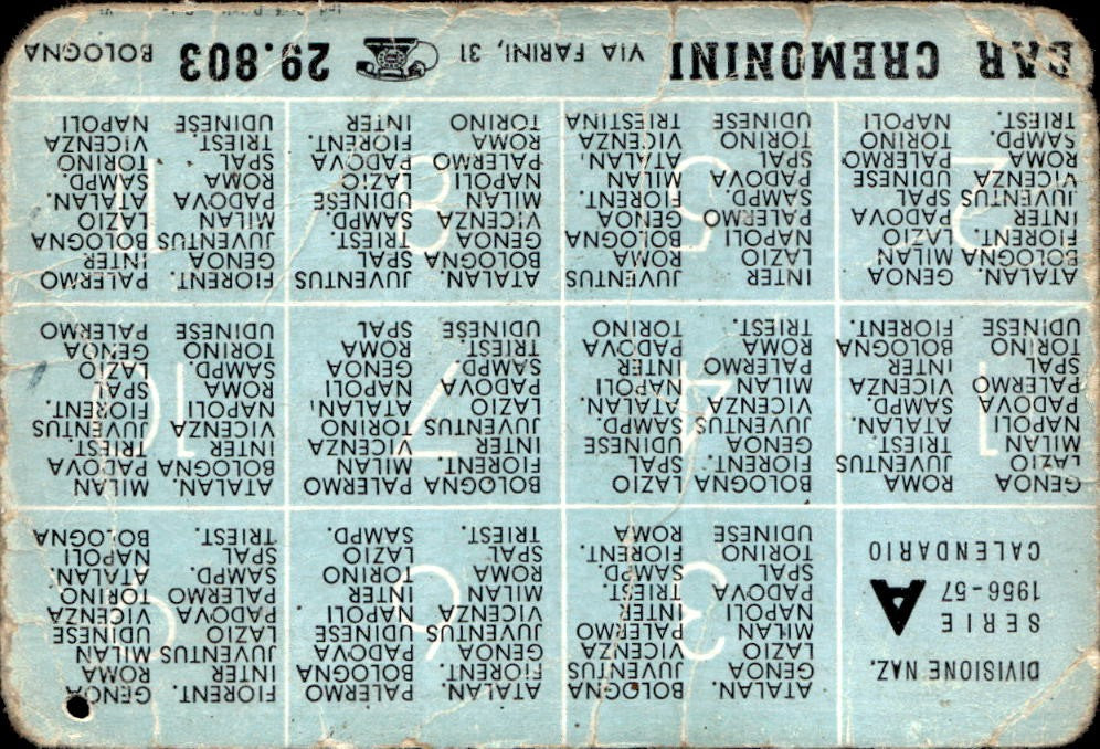 cartolina calciatori Calendario serie A 1956/57