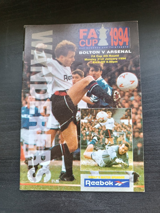 programma calcio Bolton V Arsenal 31st 1994