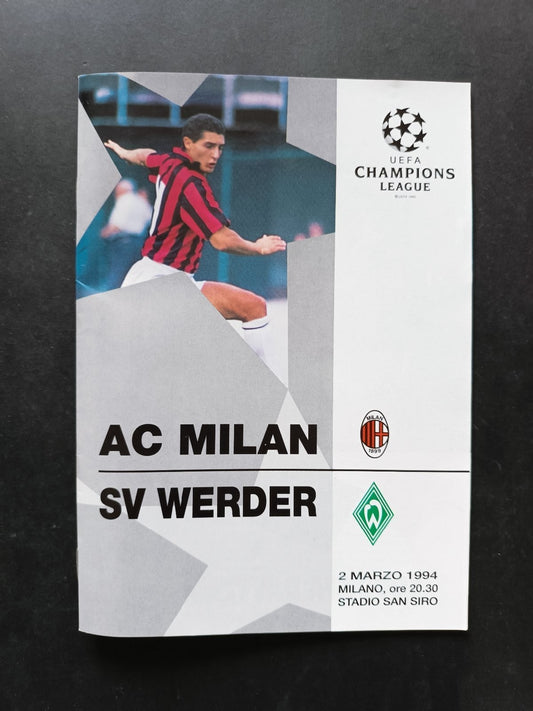 programma Ufficiale Champions League MILAN WERDER 2 marzo 1994