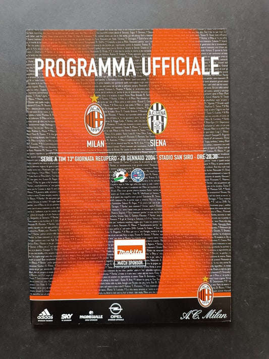 programma Ufficiale MILAN SIENA 28 gannaio 2004