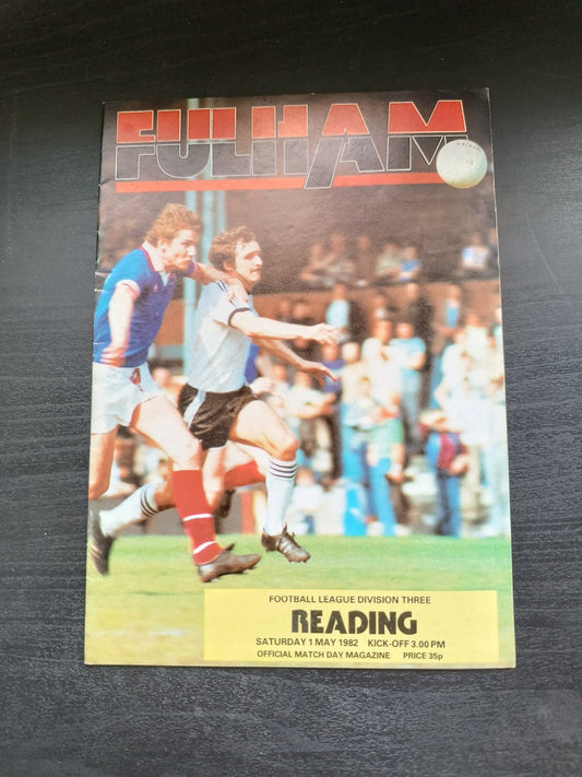 programma calcio Fulham V Reading 1st 1982