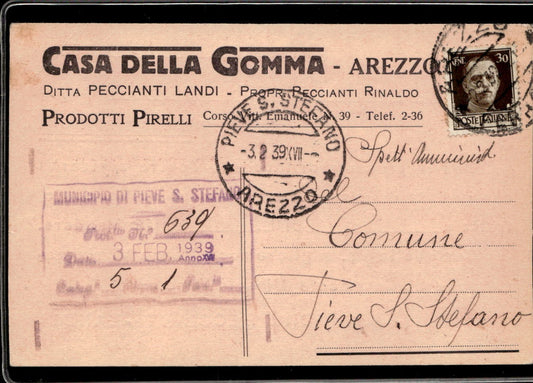 cartolina postcard Pirelli Casa della Gomma Arezzo 1939