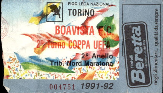 Biglietto stadio Torino-Boavista F.C Coppa Uefa 1991-92 n 004751