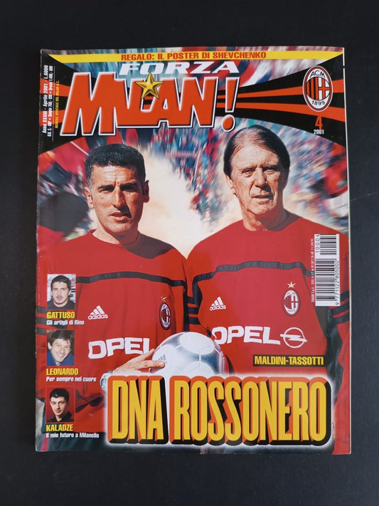 rivista FORZA MILAN - anno 2001 - n 4 Tassotti e Maldini senior (con poster)