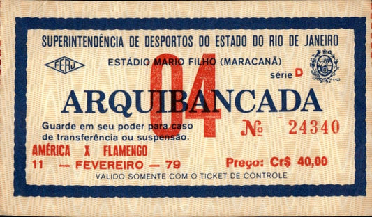biglietto stadio AMERICA X FLAMENGO 11 FEVEREIRO 79
