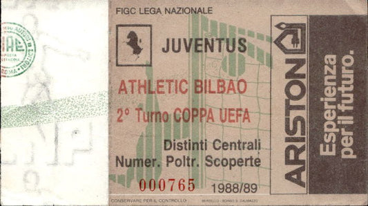 Biglietto stadio Juventus-Athletic Bilbao 1988-89 2� Turno Coppa Uefa n 000765
