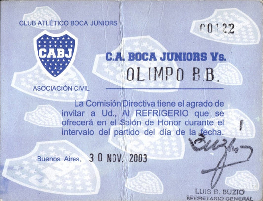 biglietto stadio C.A BOCA JUNIORS VS OLIMPO B.B 30/11/2003