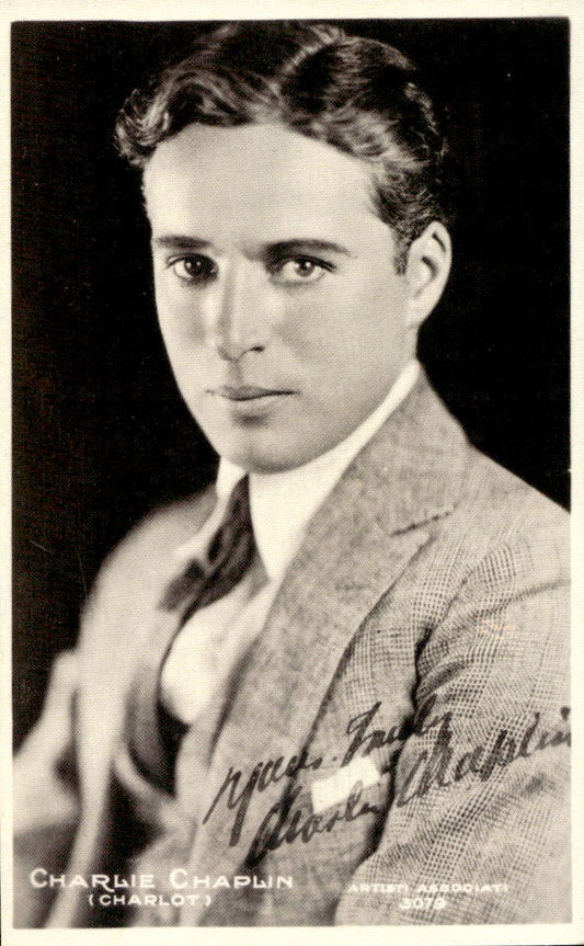 Cartolina Charlie Chaplin con dedica e autografo stampato