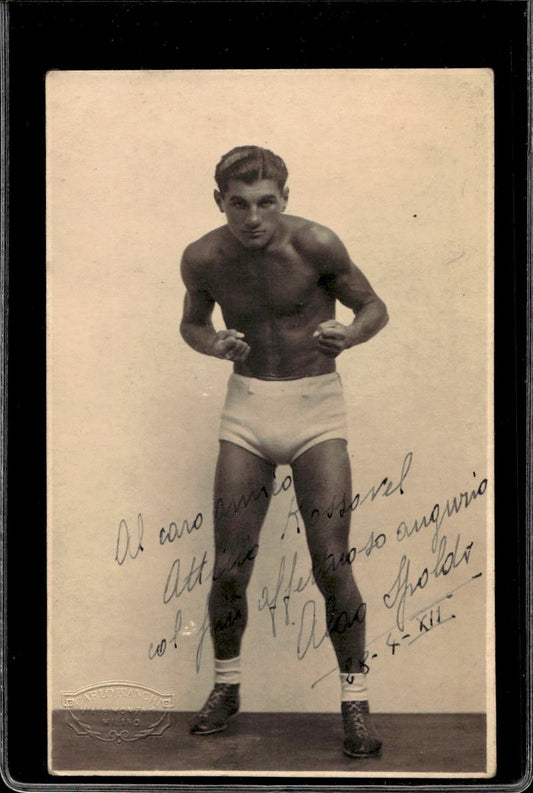 Cartolina pugile con dedica e autografo Spoldi 1933