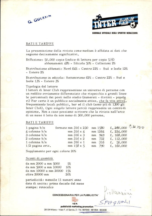 carta intestata societ� sportiva Inter Football Club