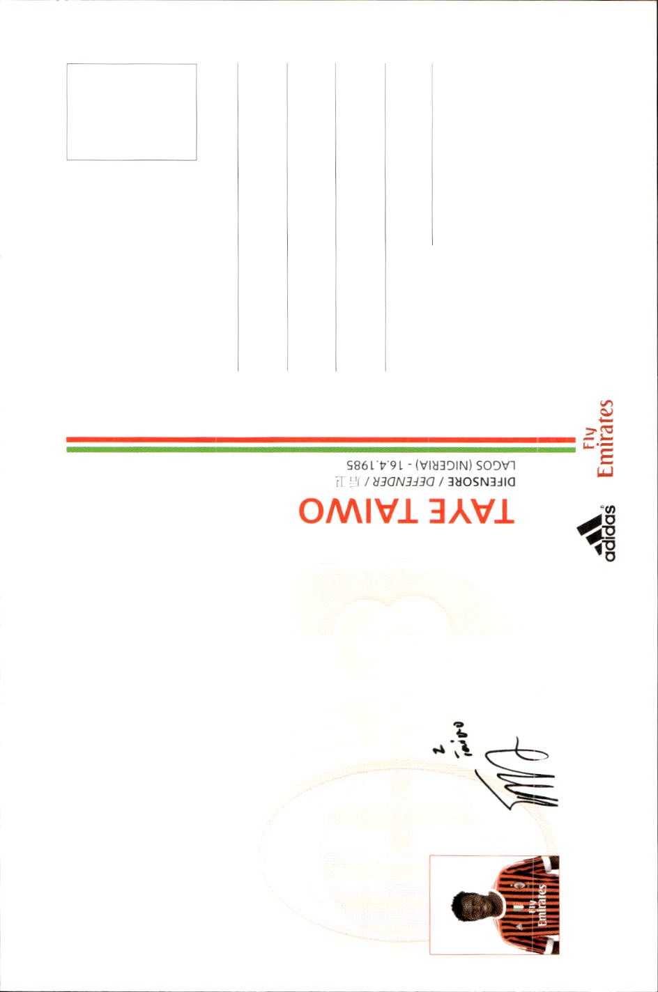 cartolina postcard Calcio Milan 2011-12 - Taiwo
