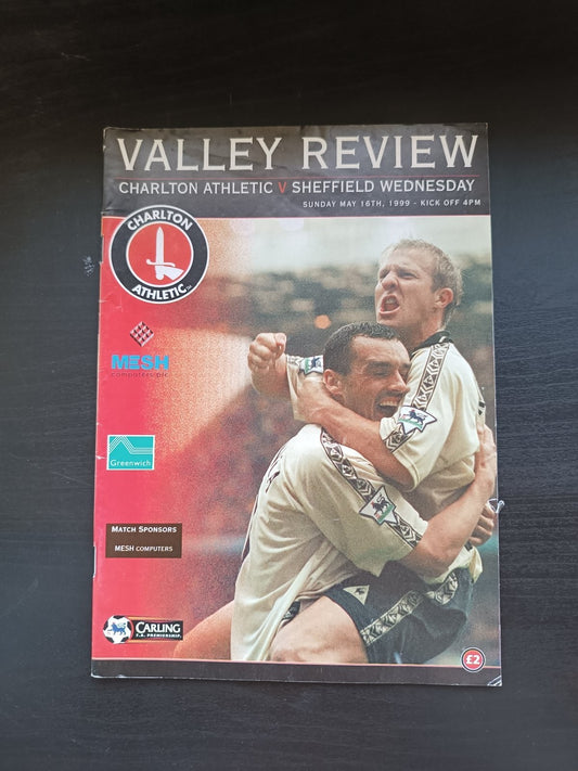 programma calcio Charlton Athetlic V Sheffield Wednesday 16th 1999