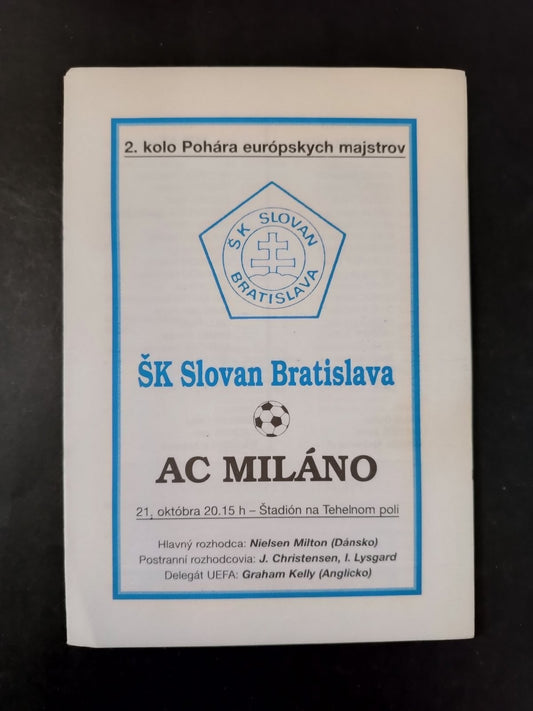 programma SLOVAN BRATISLAVA MILANO 21 ottobre